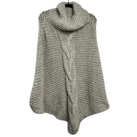 Eddie Bauer Womens Poncho Size M/L Beige Cable Knit Cowl Neck Sweater Shawl Cape - Picture 1 of 6